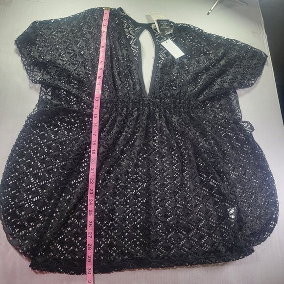 Miken Black Lace Crochet Swimsuit Cover-Up With V-Neck & Open Back Size XS - Picture 7 of 8